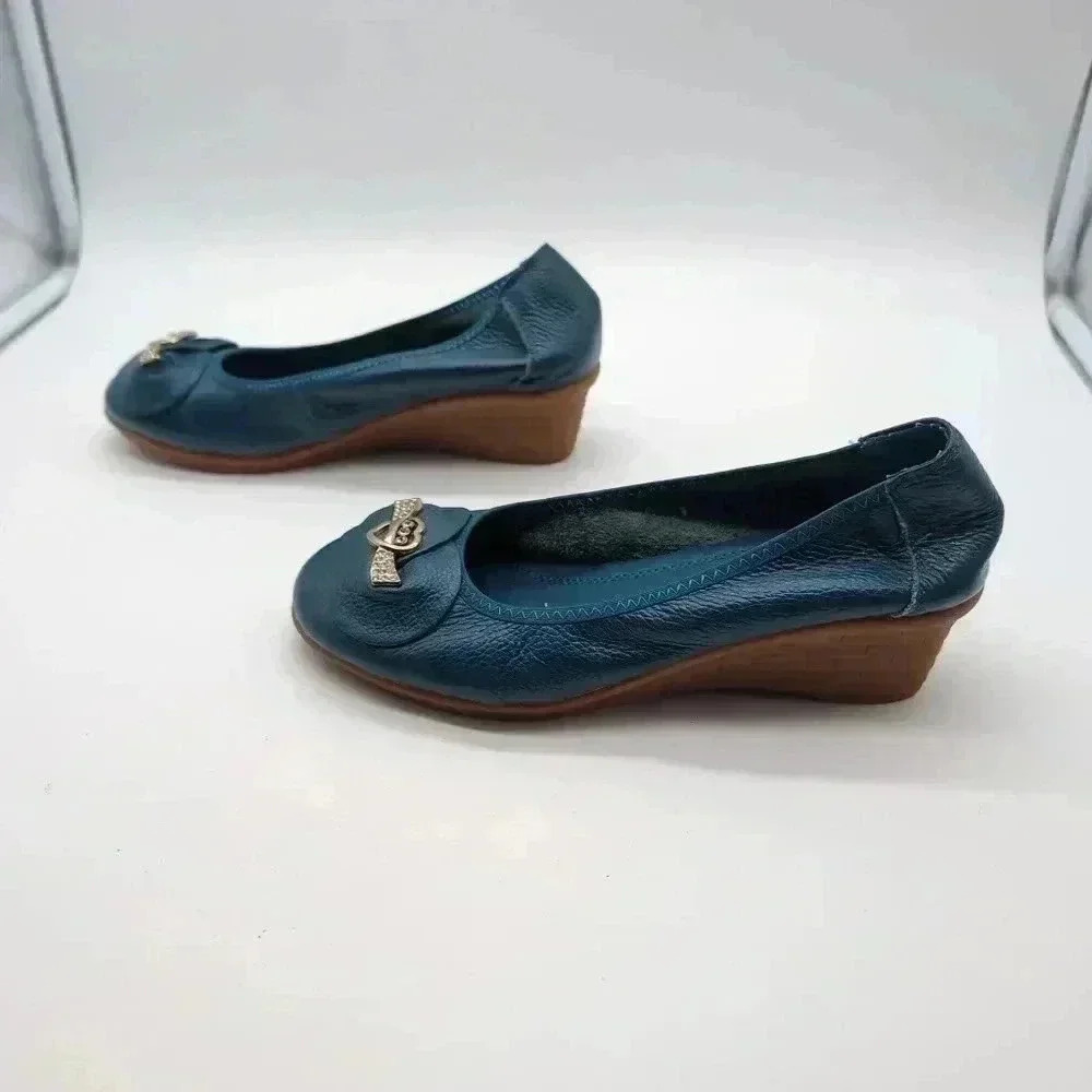 Rare Golddipenguin Blue Leather Heeled slipper rubber sole sz 5 - Picture 3 of 7